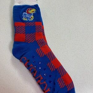 KU Slipper Socks Kansas Jayhawks Warm Insulated For Bare Feet NWT Embroidered